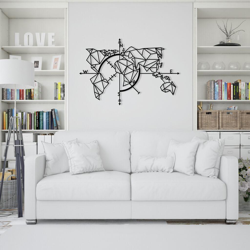 Wallity Zidna dekoracija World Map Metal Decor 2, 111 x 74 cm,  Crna