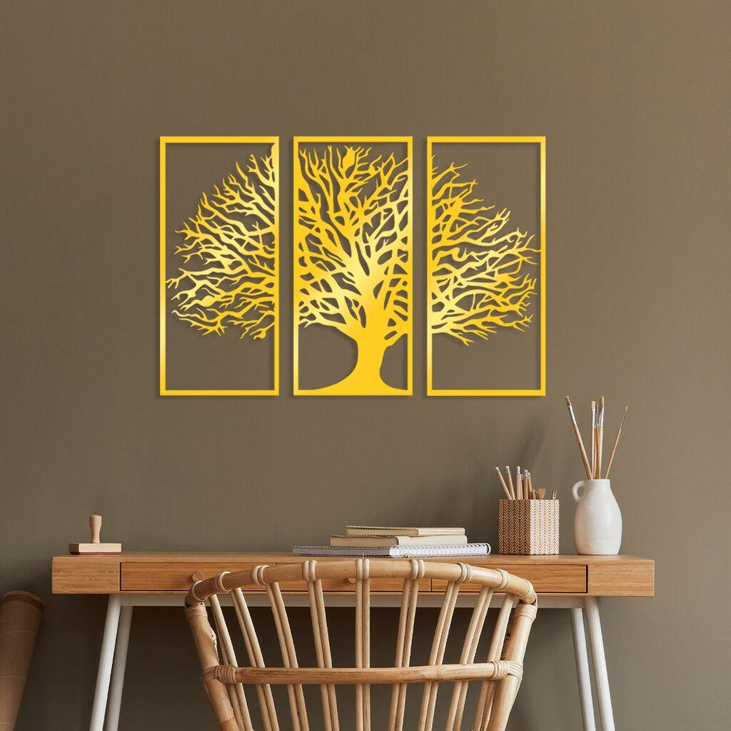 Wallity Zidna dekoracija Golden Triple Tree 4, 32 x 69 cm,  Zlatne boje