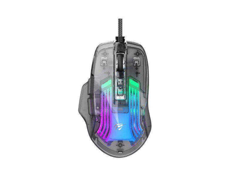 Havit Gaming miš MS1011SE, USB, RGB, Transparent crni