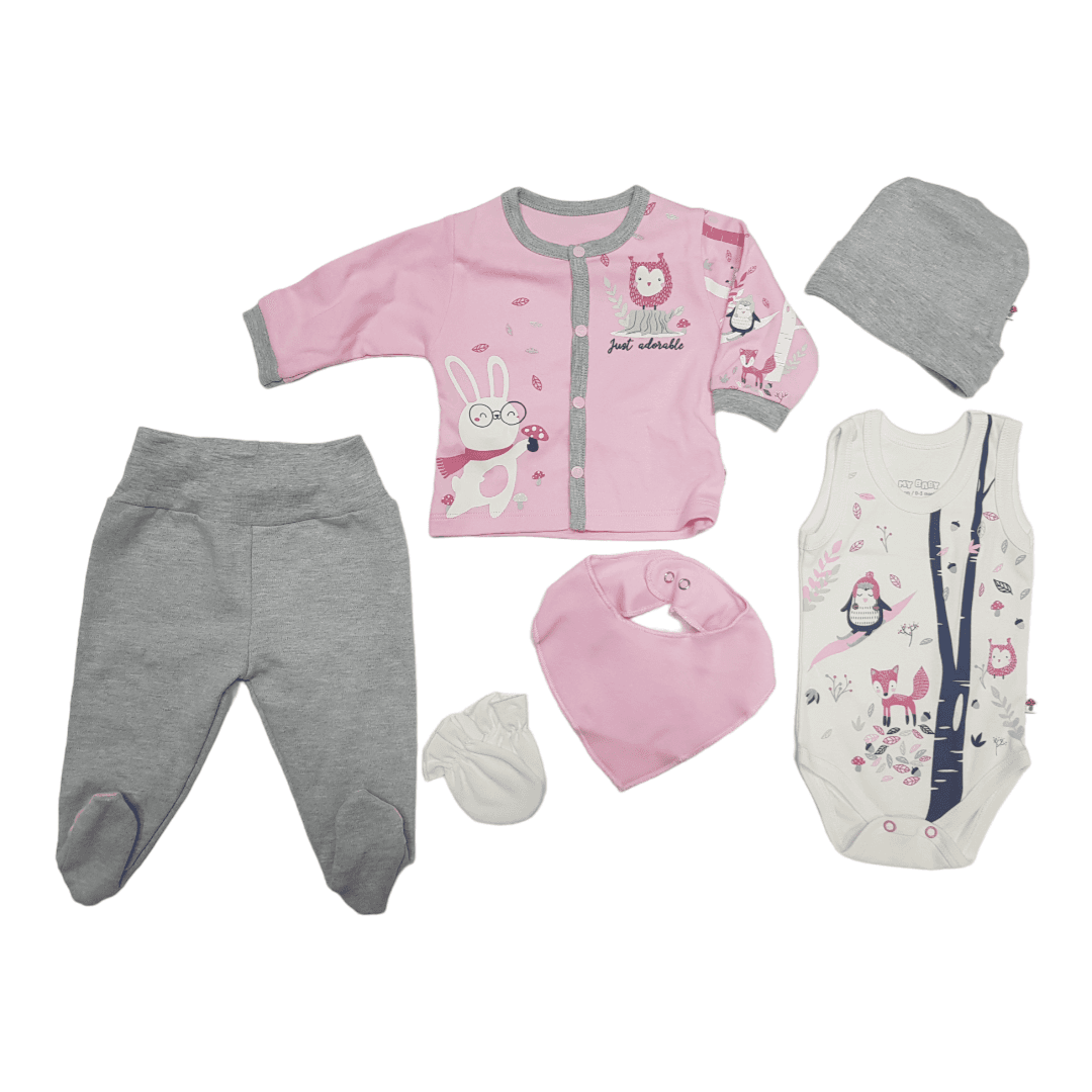 MY BABY Komplet za bebe, 6 delova, Roze-sivi