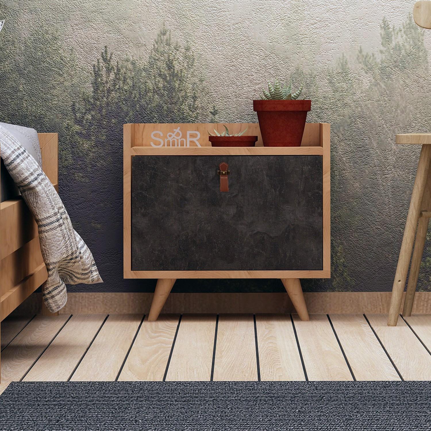 Hanah Home Noćni ormarić Juuna 50x55x40cm Hrast-Tamnosivi