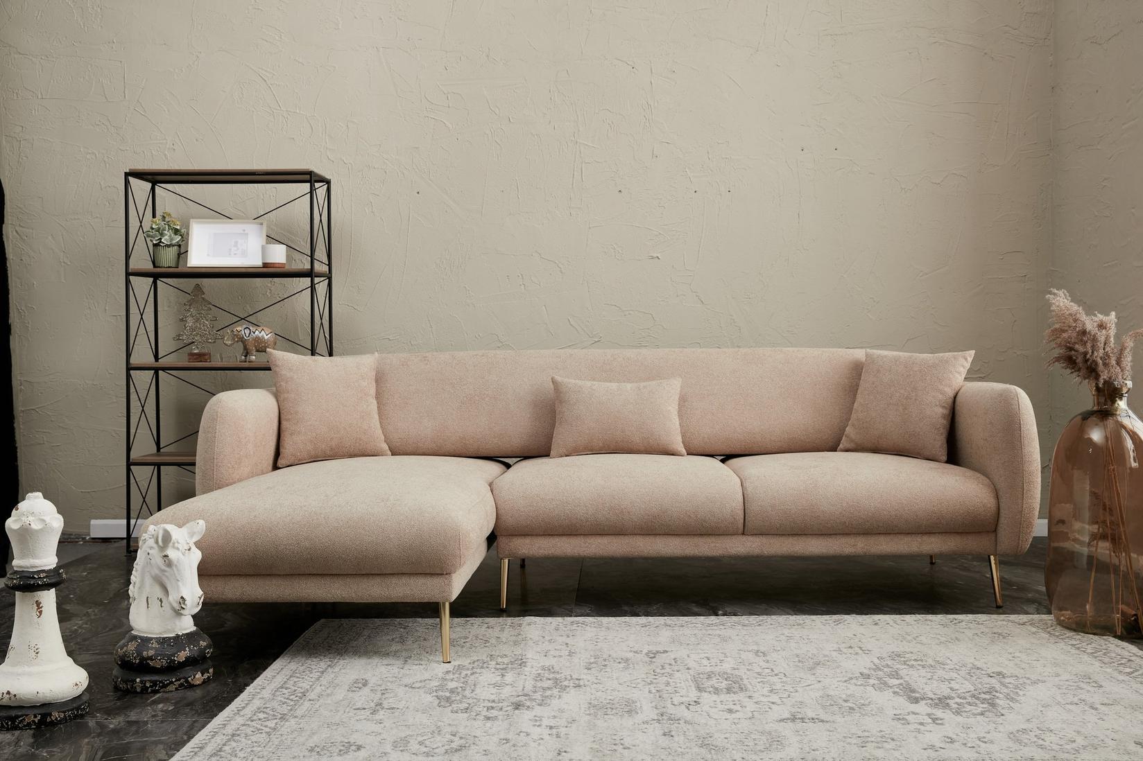 Atelier del Sofa Ugaona garnitura Simena 266x80x95cm Bež-Zlatna