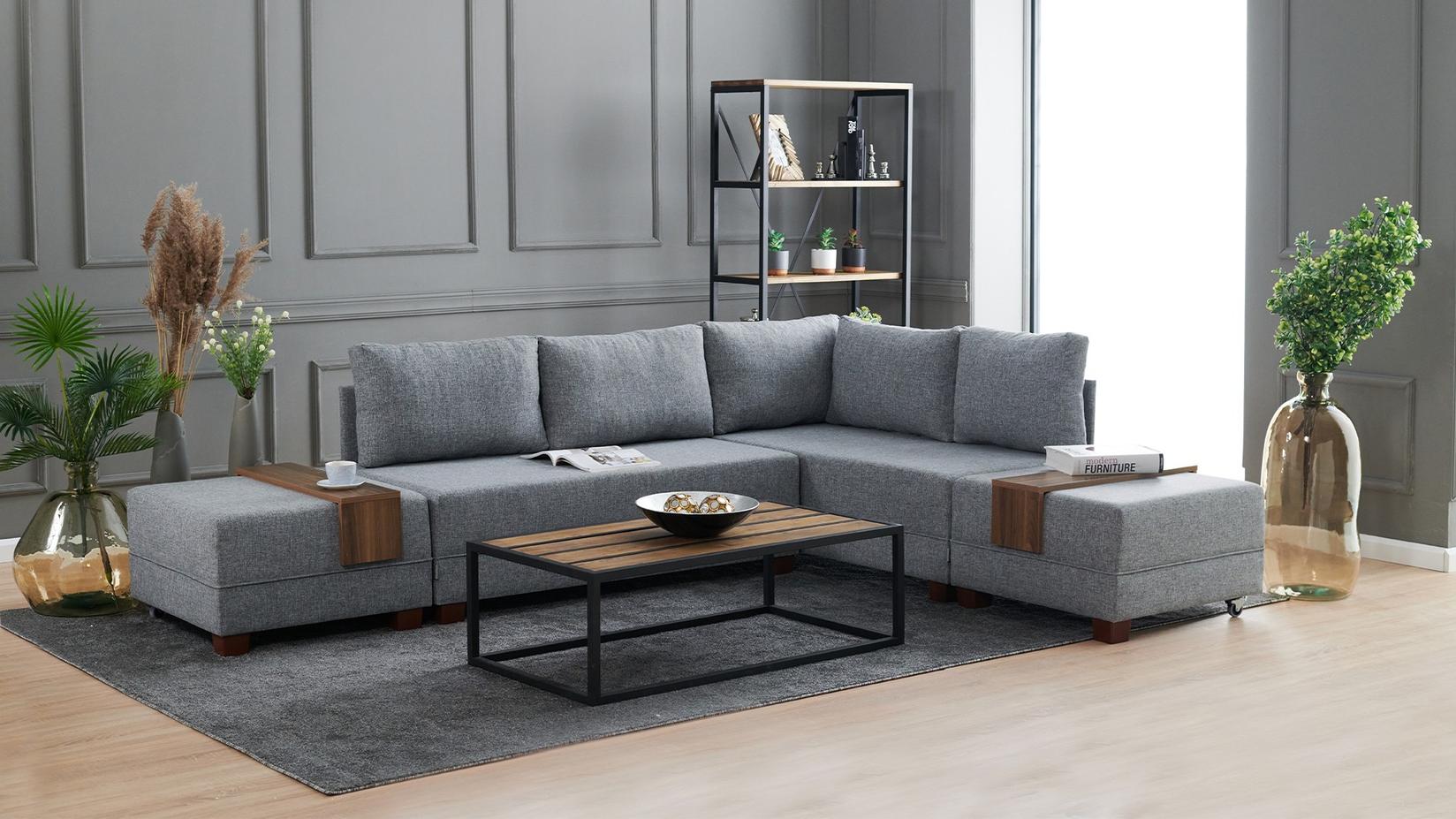 Atelier del Sofa Ugaona garnitura Fly 210x70x280cm Siva