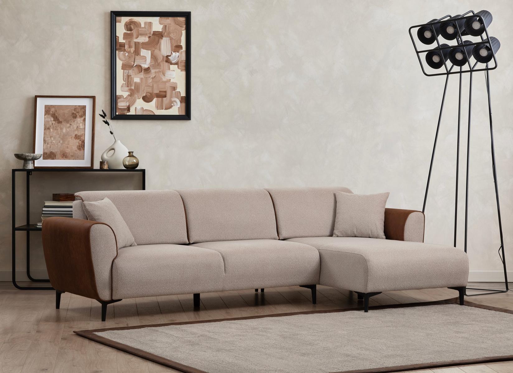 Atelier del Sofa Ugaona garnitura Aren 145x43x206cm Bež-Cimet