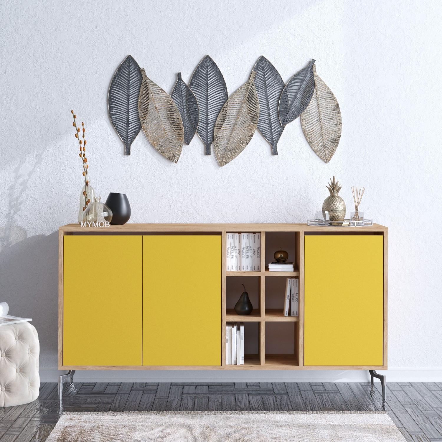 Hanah Home Komoda KAJA 140x94x40cm Hrast-Žuta