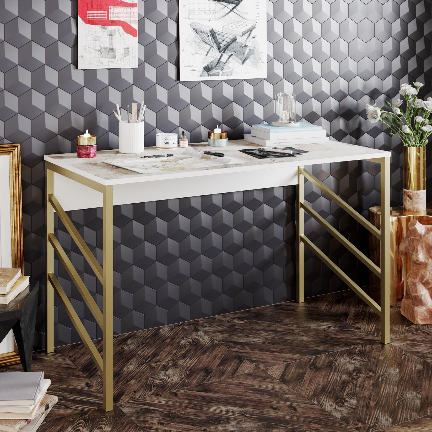 Hanah home Radni sto 120x75x60​cm Zlatno-Beli