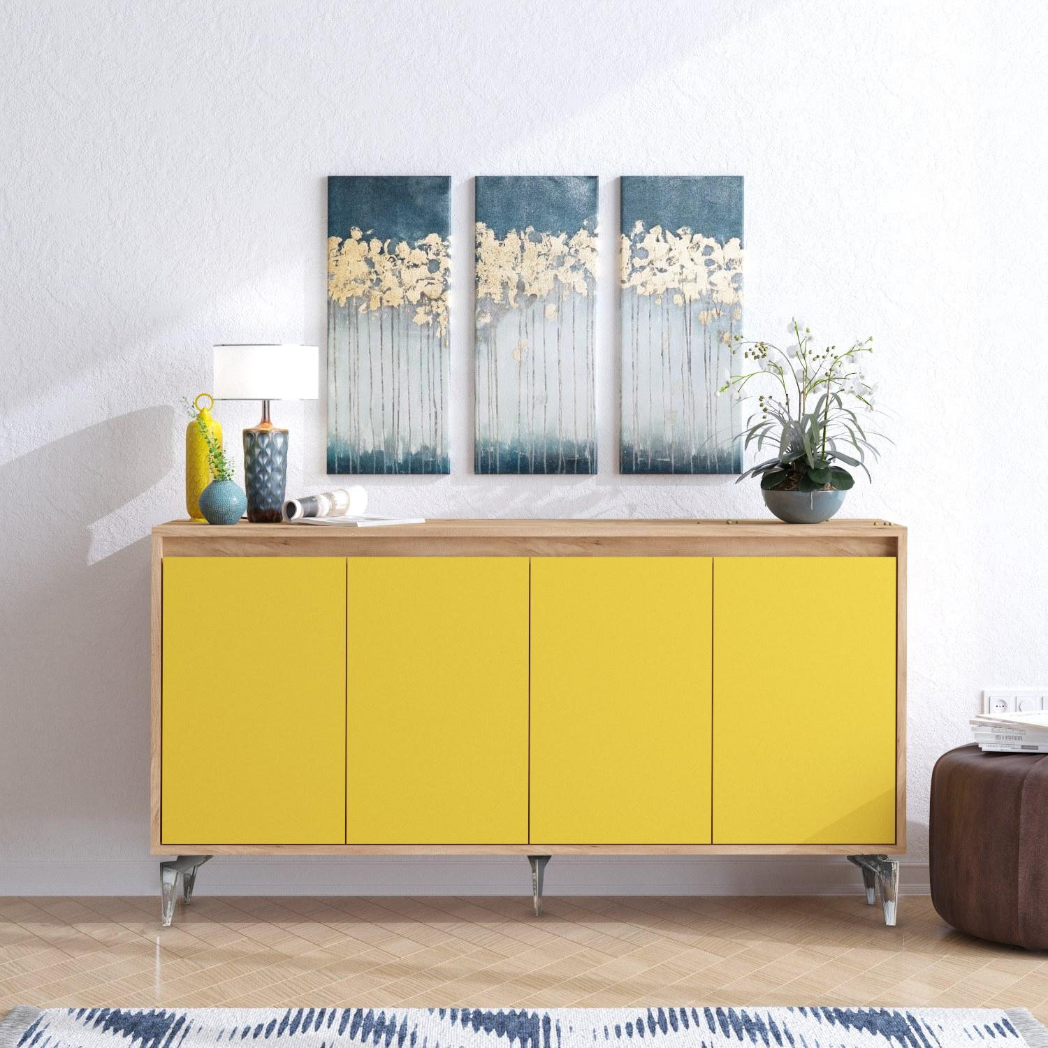 Hanah Home Komoda UTAH 140x94x40cm Hrast-Žuta
