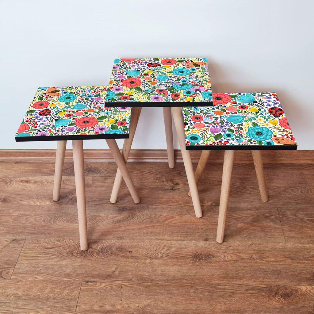 Hanah Home Set klub stočića 3Shp4, 3 komada, Šareni