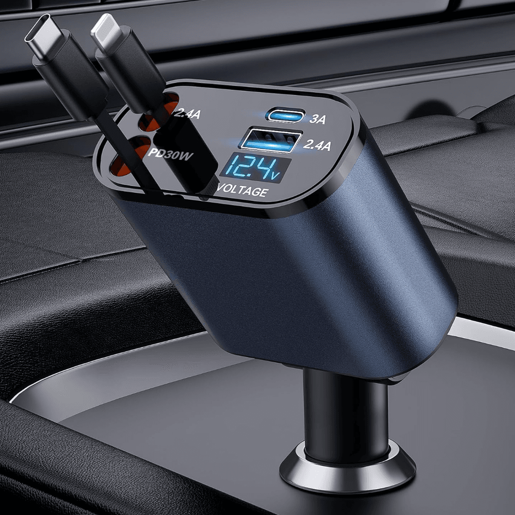 Auto punjač sa uvlačenjem kablova 4 u 1