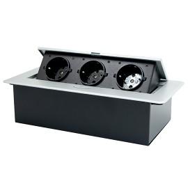 MITEA ELECTRIC Nameštajski podsklop ME-PN-1205/S-3 PopUp, Tri utičnice, Srebrno - Crni