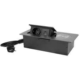 MITEA ELECTRIC Nameštajska priključnica sa Wireless punjačem ME-PN-1216-USB+Wireless/C-1, 1.5m, Crna