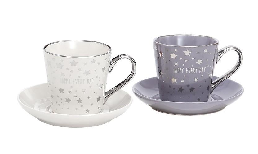 FG HAUS Set 2 šolje sa tacnama BR3011, Belo-sive