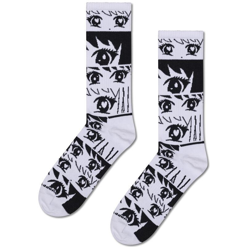 Ženske čarape Happy Socks sa anime prugama, crno-bele