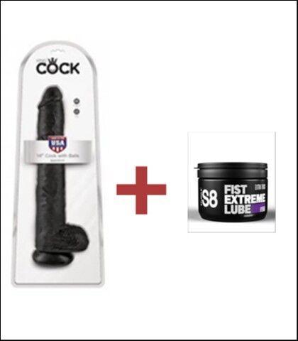 King Cock Silikonski realistični dildo, Crni i Lubrikant S8 Hybrid gel