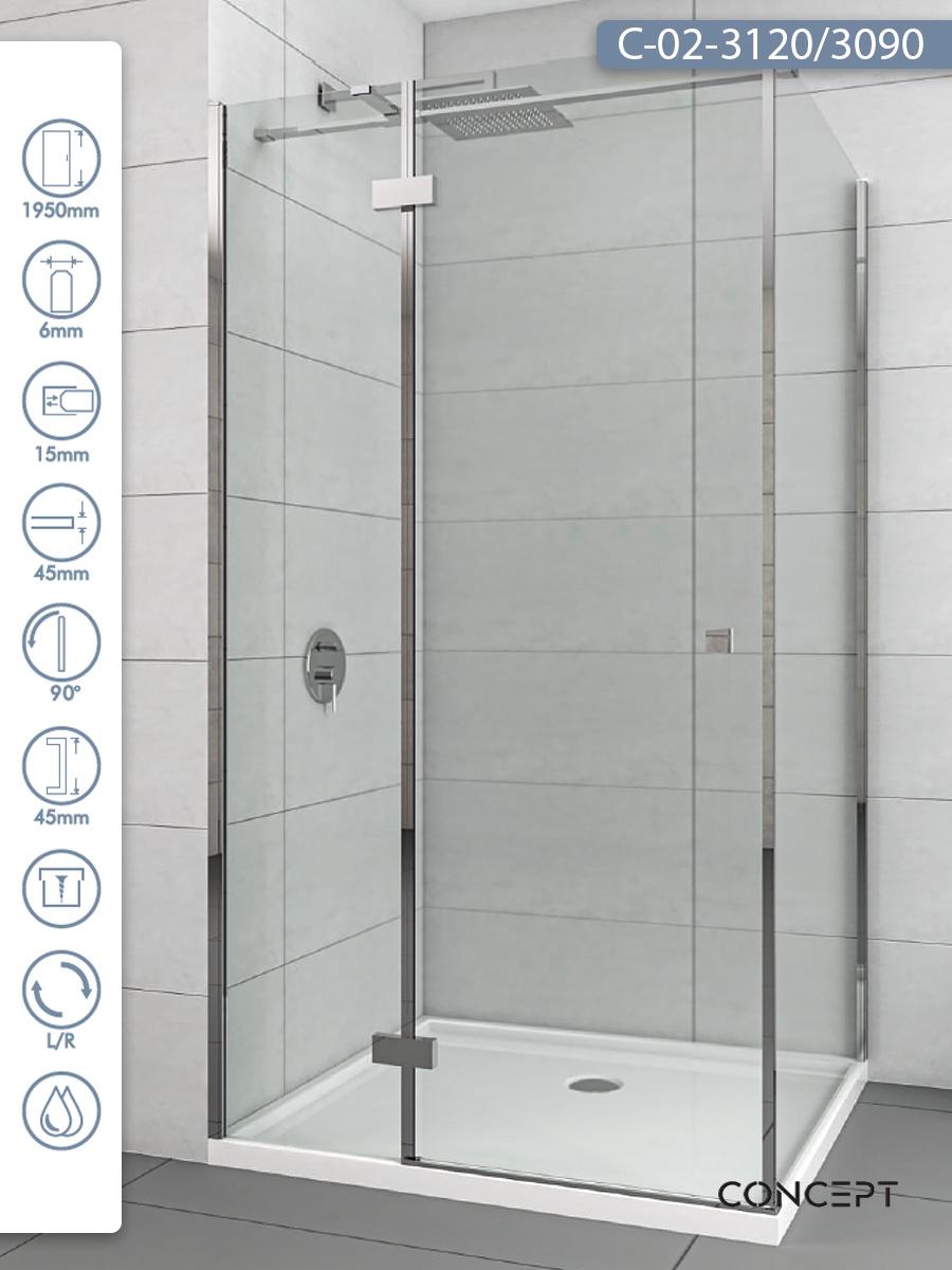 CONCEPT Tuš kabina Fonta, Providno staklo 6mm, Srebrni ram, 120x90x195cm