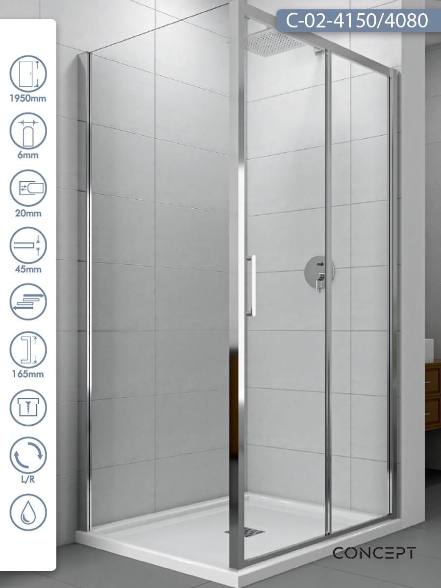 CONCEPT Tuš kabina Atlas, Providno staklo 6mm, Srebrni ram, 150x80x195cm