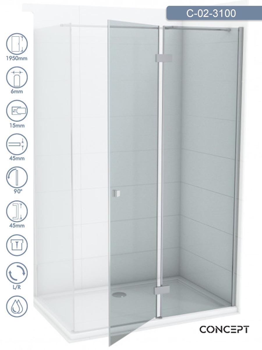 CONCEPT Tuš paravan Fonta, Providno staklo 6mm, Srebrni ram, 100x195cm