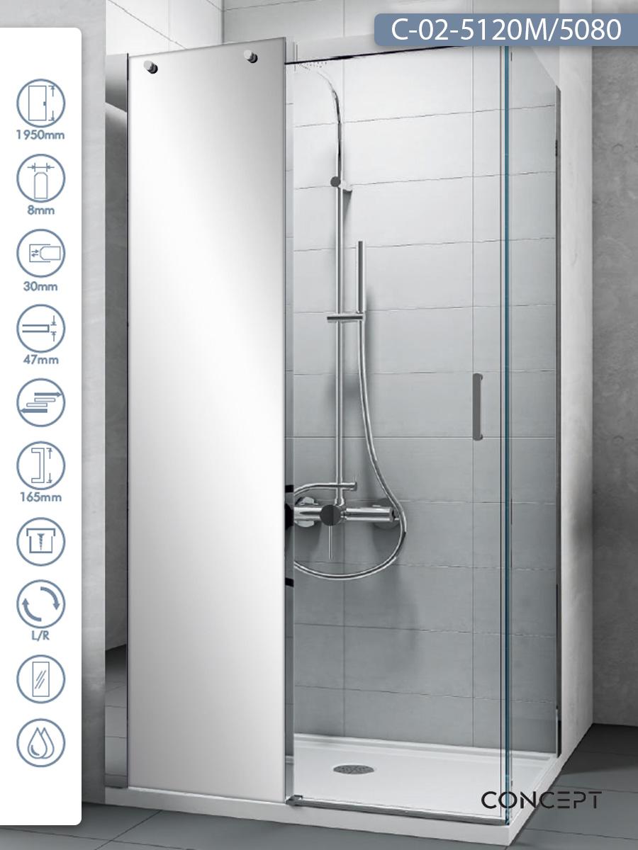 CONCEPT Tuš kabina Titan, Providno staklo 8mm, Srebrni ram, 120x80x195cm