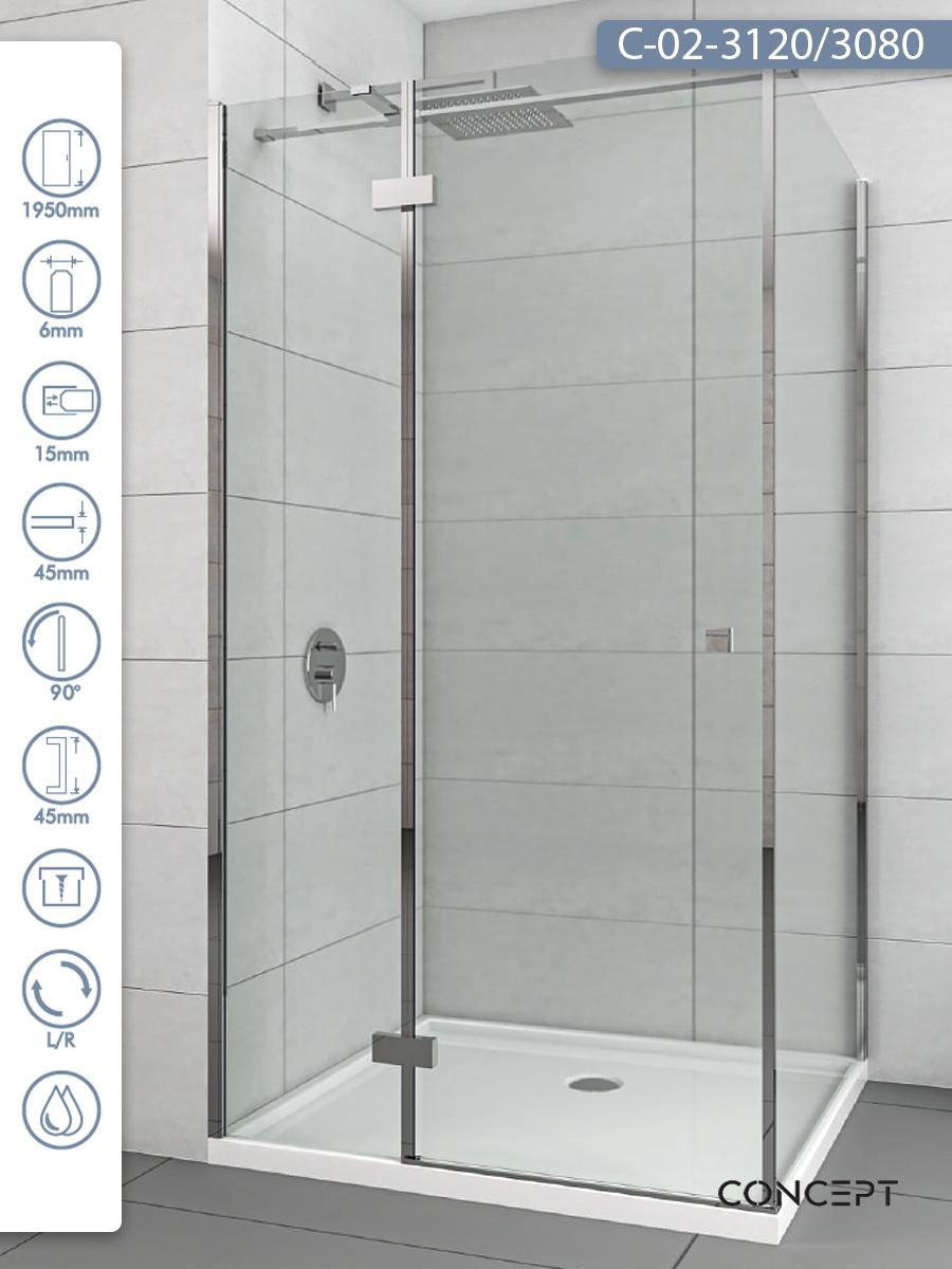 CONCEPT Tuš kabina Fonta, Providno staklo 6mm, Srebrni ram, 120x80x195cm