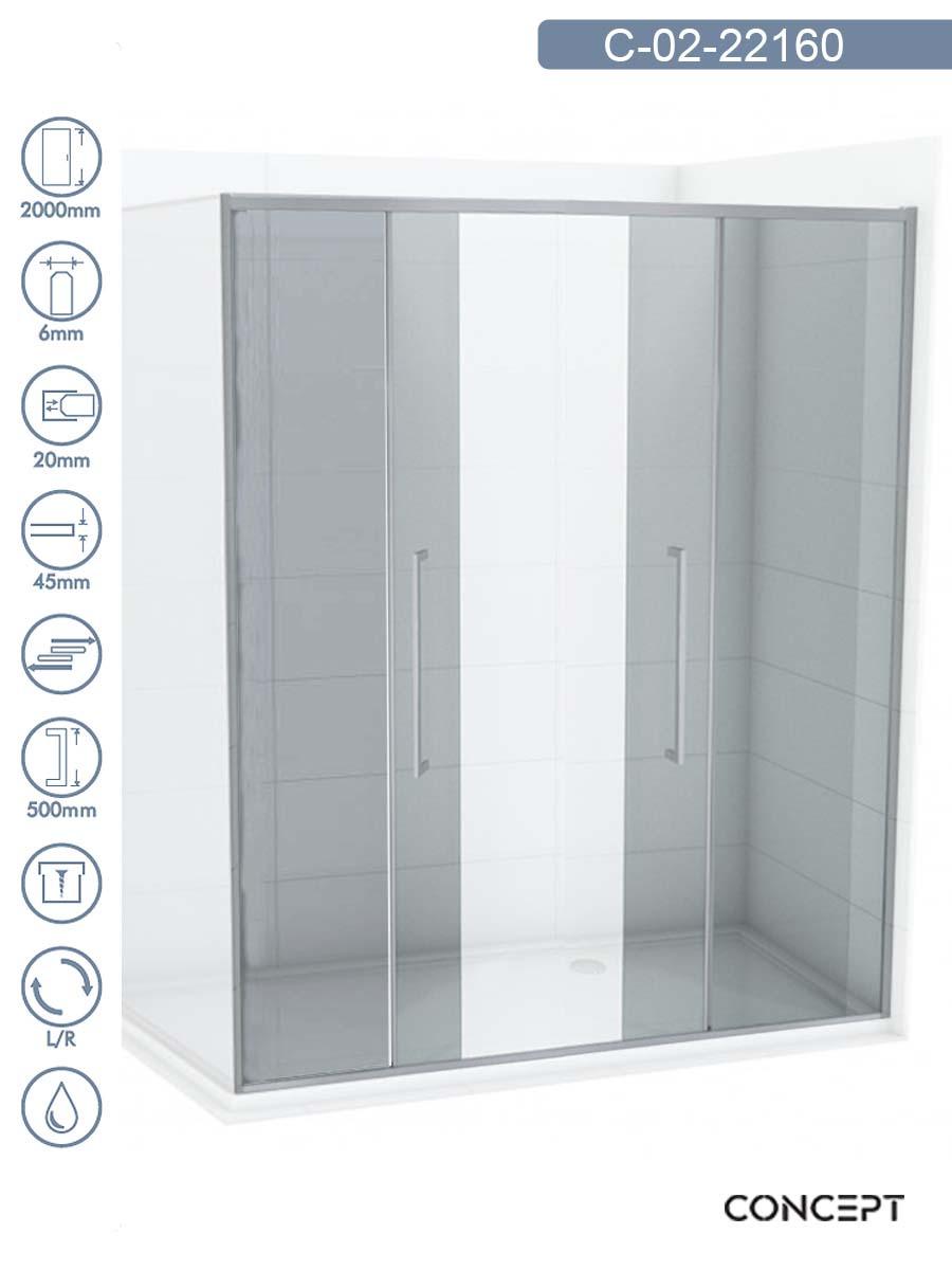 CONCEPT Tuš paravan Devon, Providno staklo 6mm, Srebrni ram, 160x200cm