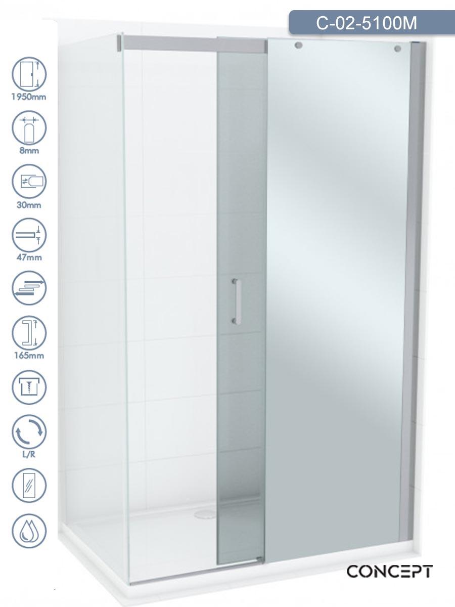 CONCEPT Tuš paravan Titan, Providno staklo 8mm, Srebrni ram, 100x195cm