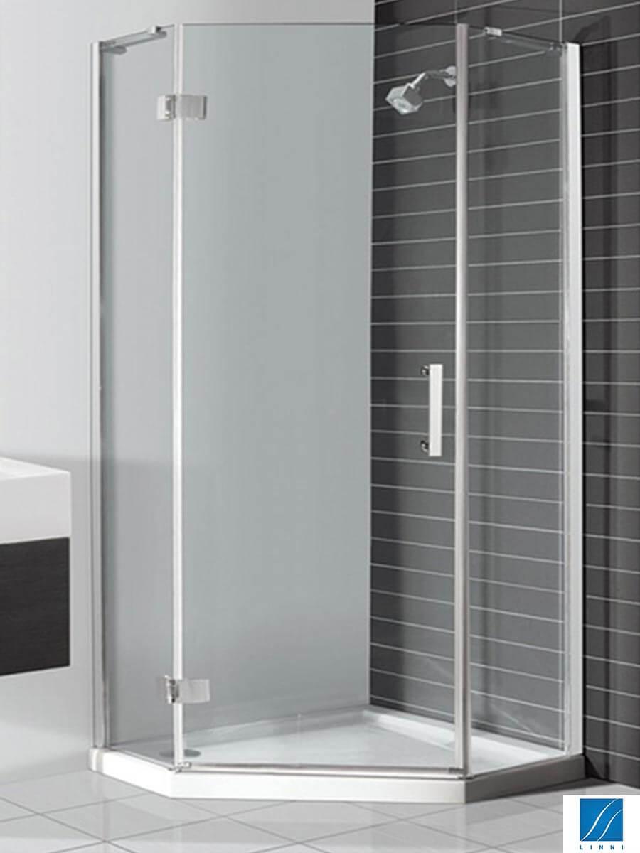 LINNI Tuš kabina petougaona Ideal, Providno staklo 6mm, Srebrni ram, 90x90x195cm