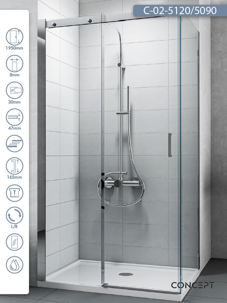 CONCEPT Tuš kabina Titan, Providno staklo 8mm, Srebrni ram, 120x90x195cm