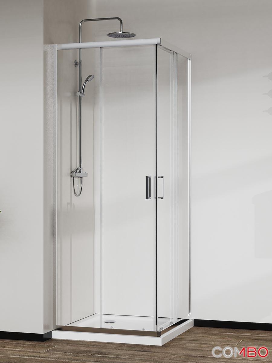 QUARTZ Tuš kabina Elemento Ker, Providno staklo 6mm, Srebrni ram, 80x100x200cm