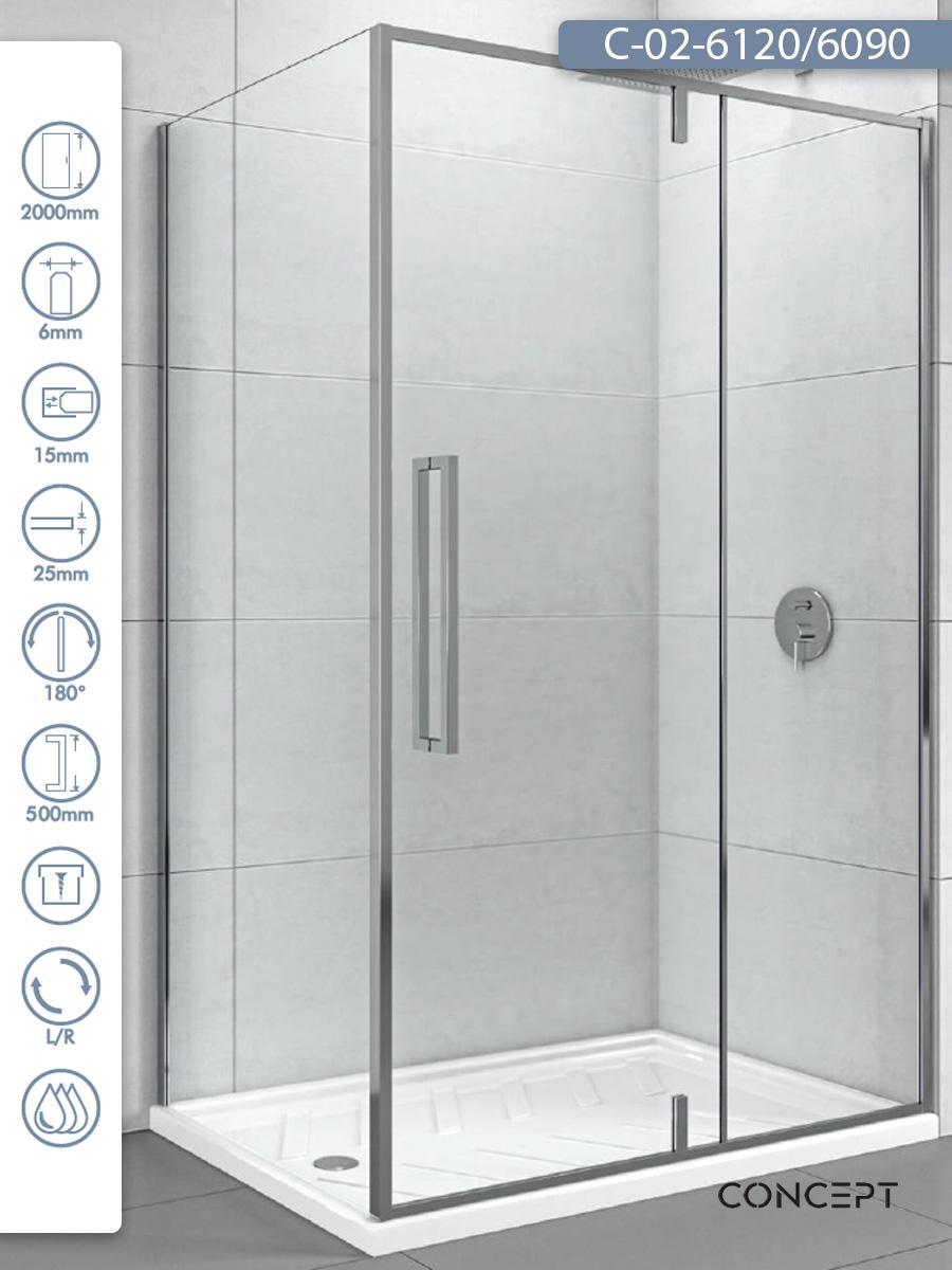 CONCEPT Tuš kabina Absolut, Providno staklo 8mm, Srebrni ram, 120x90x200cm