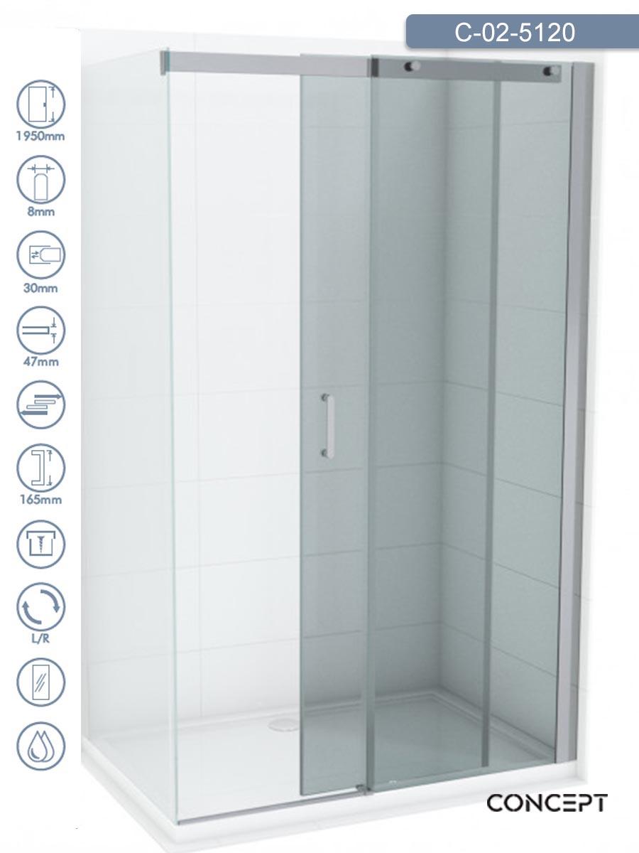 CONCEPT Tuš paravan Titan, Providno staklo 8mm, Srebrni ram, 120x195cm