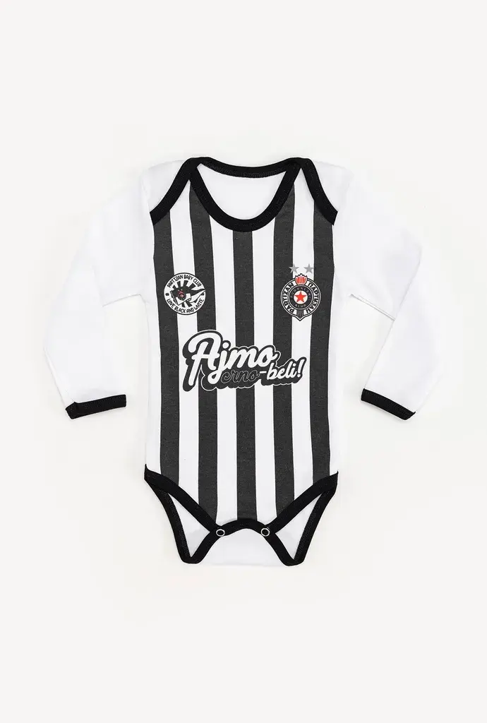 Partizan-Stefan Bodi dugih rukava za bebe Partizan ajmo crno-beli, Belo-crni