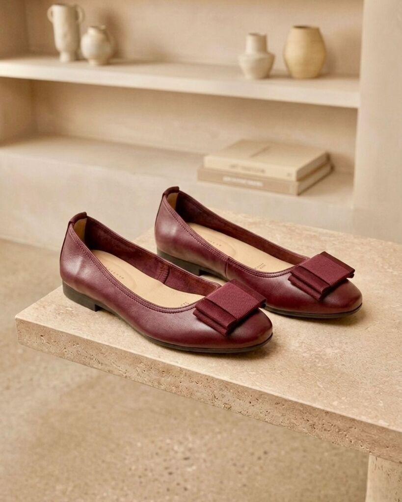 Squareonline Ženske baletanke Burgundy Bow Elegance, Bordo