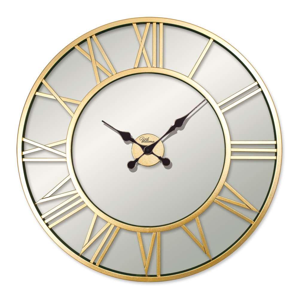 Wallity Zidni sat Retro Metal Roman Numerals Mirror, 76x76 cm, Zlatne boje