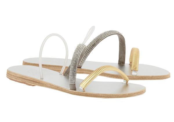 Ancient Greek Sandals Ženske papuče POLYTIMI-SILVER, Srebrne boje