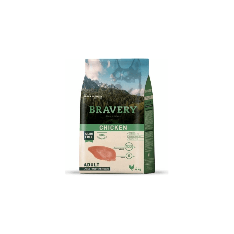 Bravery Suva hrana za odrasle pse srednjih I velikih rasa od piletine, Adult, 4kg