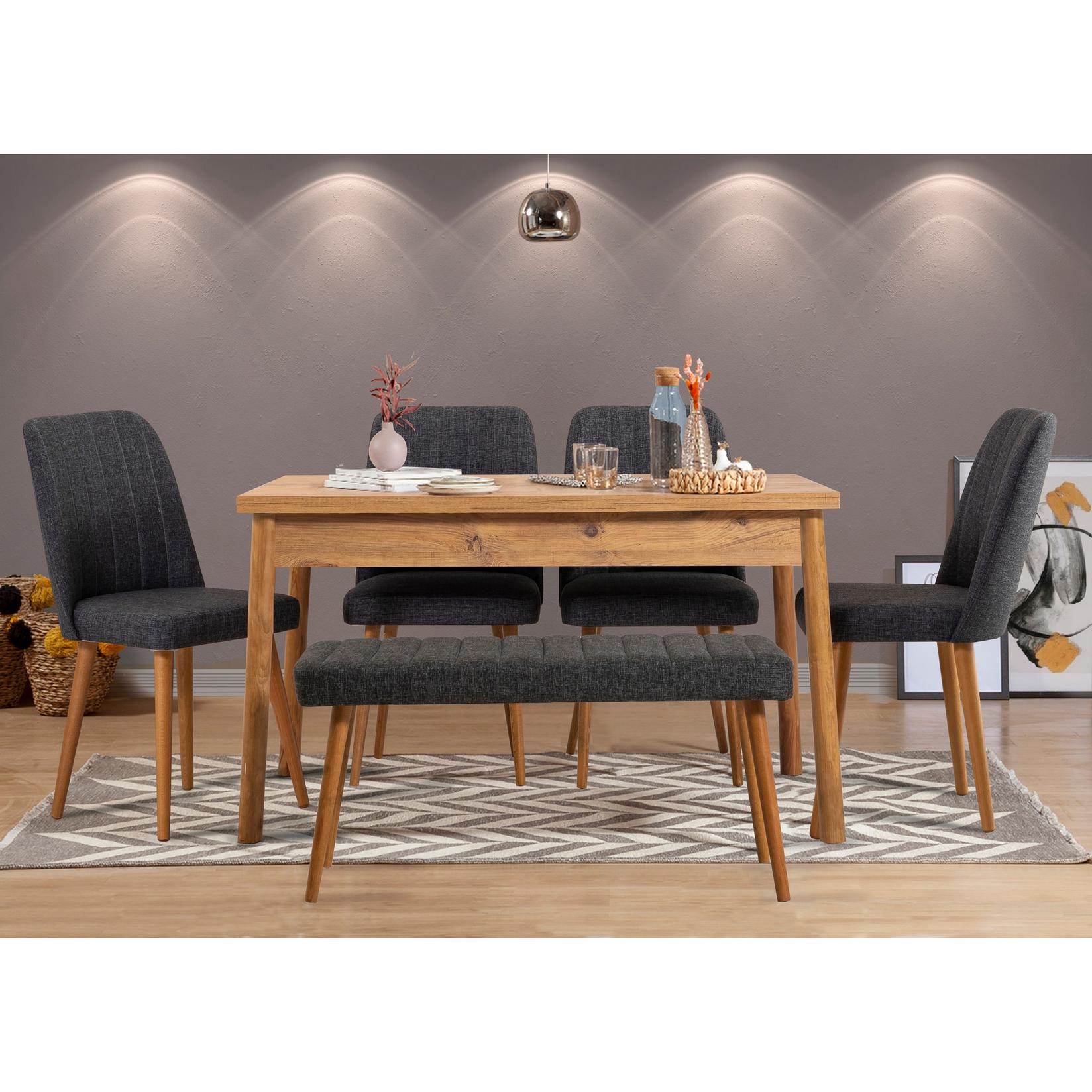 Hanah home Set trpezarijski sto, 4 trpezarijske stolice i klupa Costa Atlantic Bež-Antracit