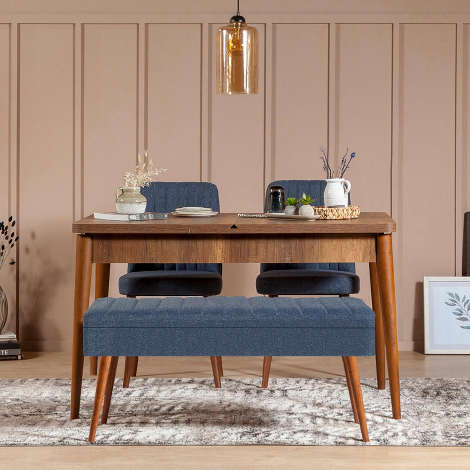 Hanah Home Set trpezarijski sto, 2 trpezarijske stolice i klupa Vina 1048 Orah