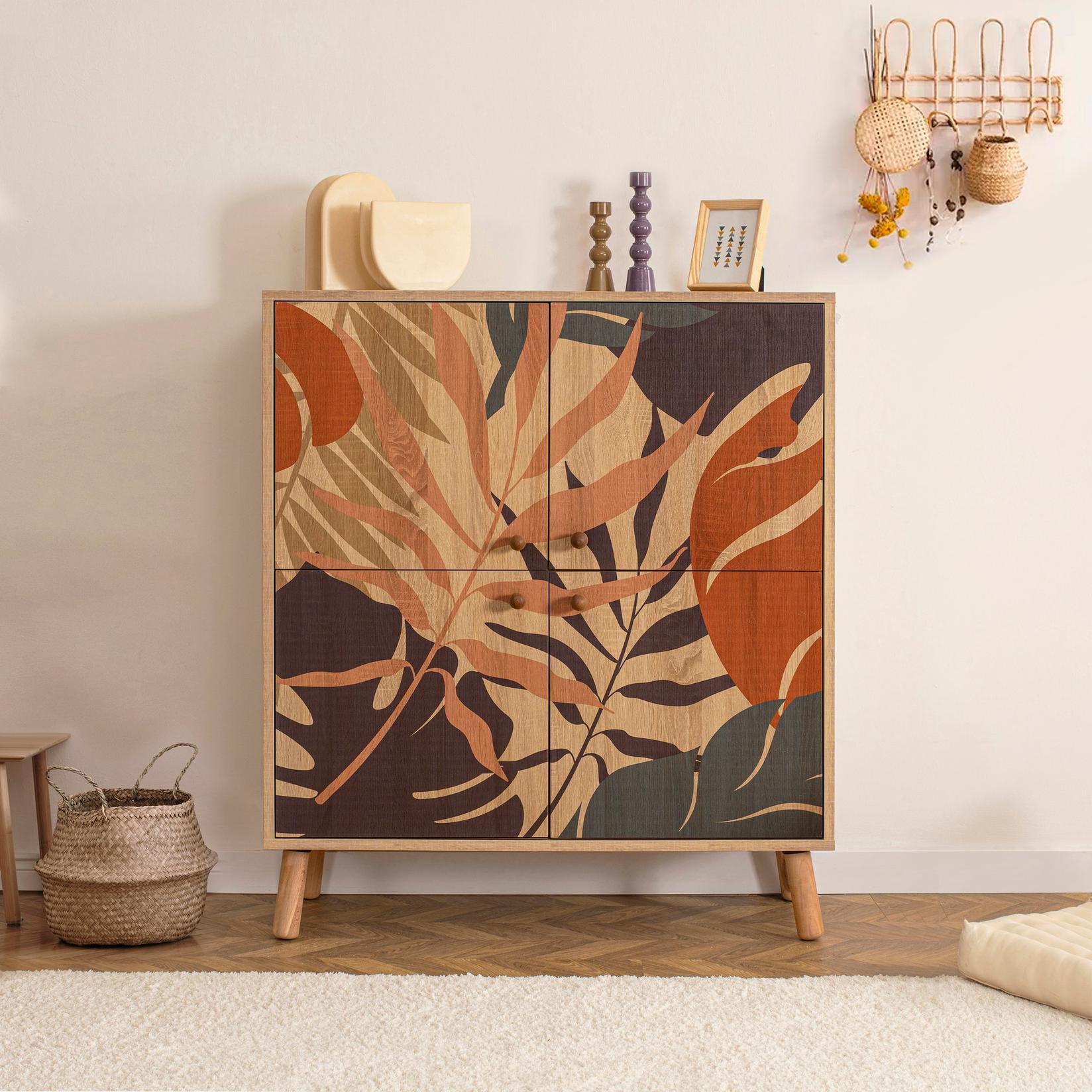 Hanah Home Komoda Multilux Palm 95x111x36cm Šarena