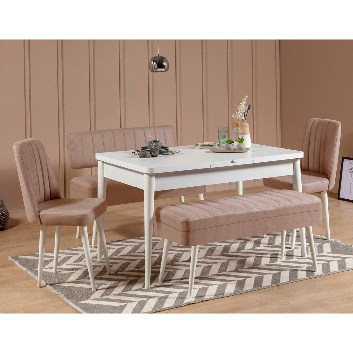 Hanah Home Set trpezarijski sto, 2 trpezarijske stolice i 2 klupe Vina 0900 Belo-Bež