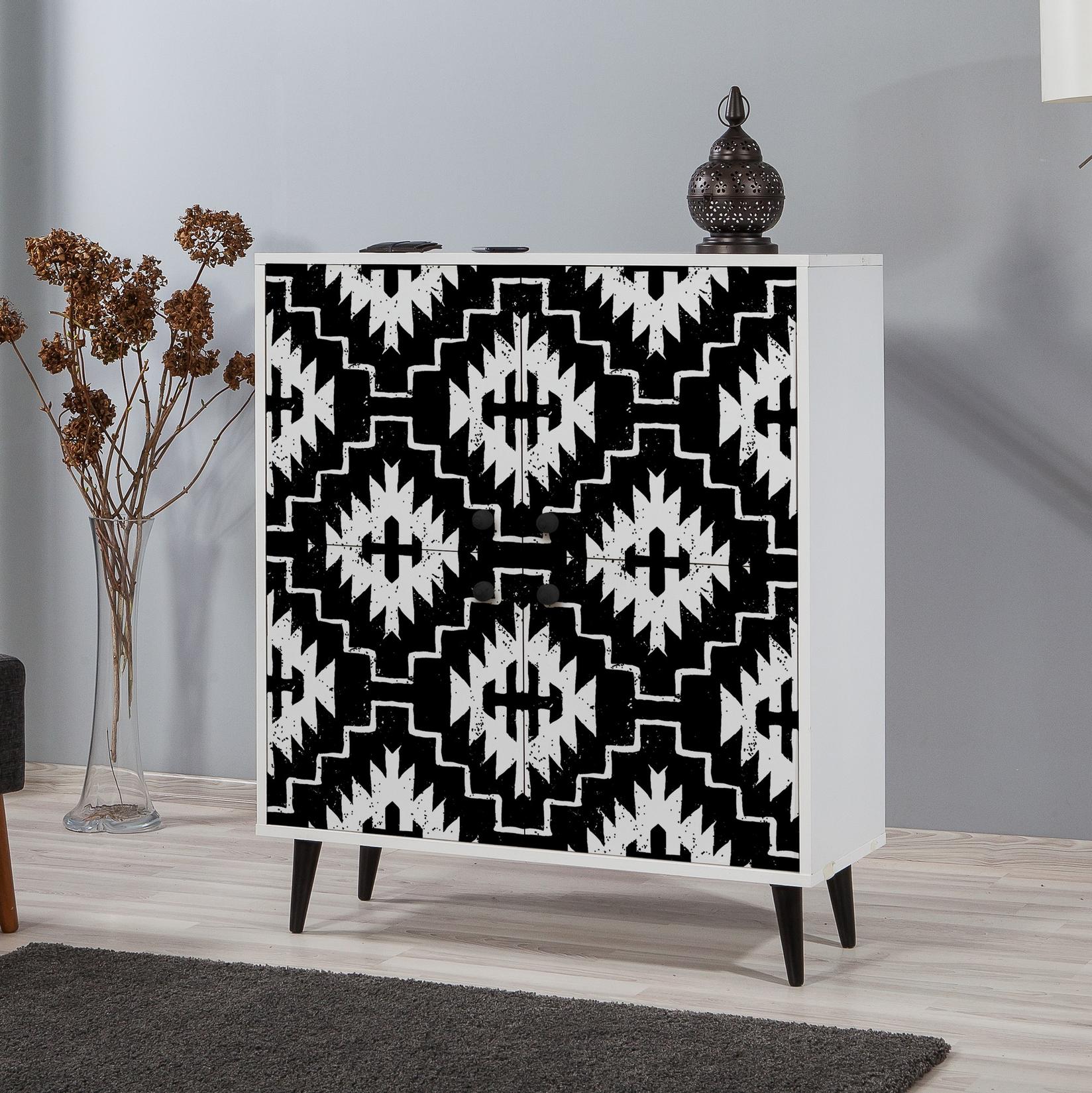 Hanah Home Komoda Multilux Swan 95x111x36cm Belo-Crna