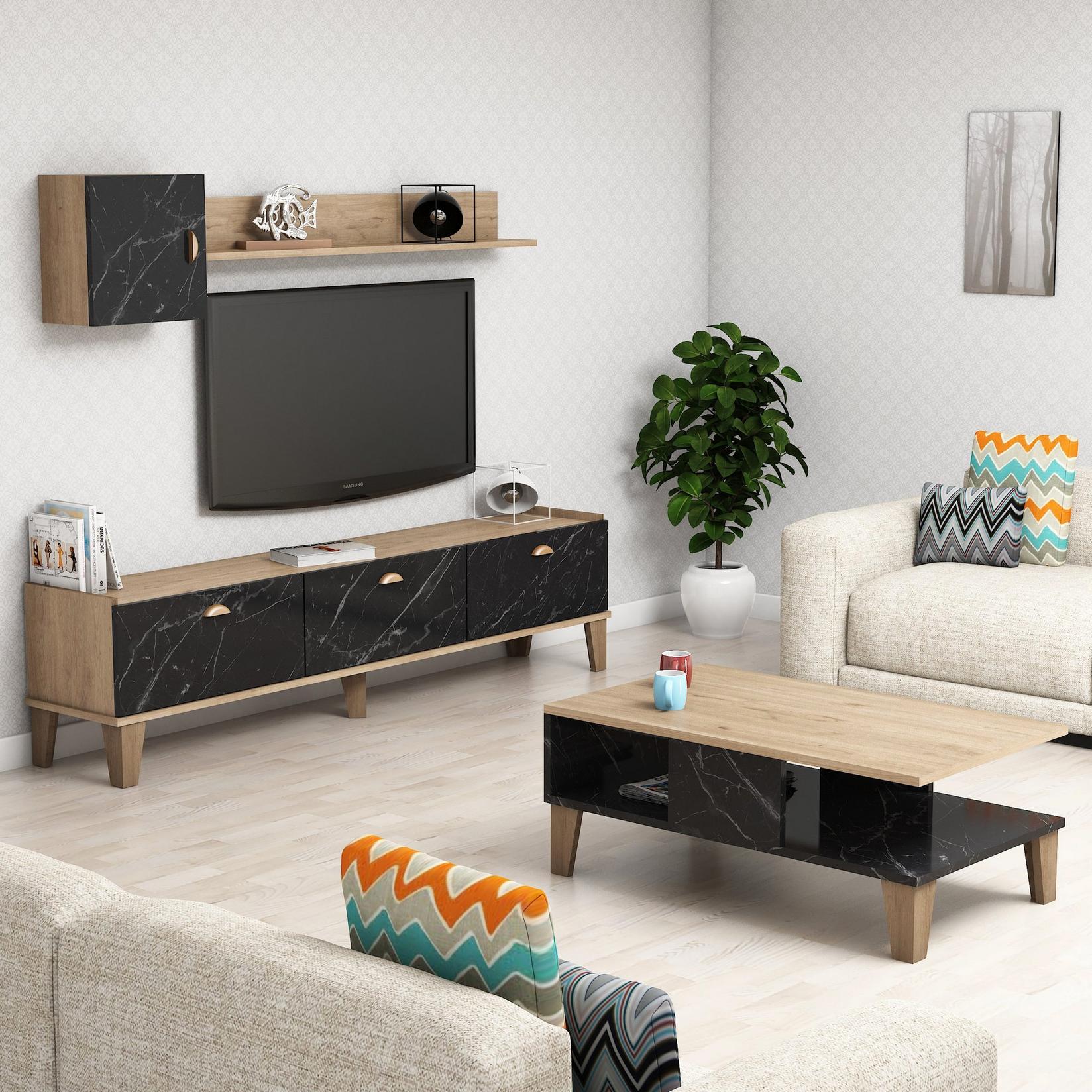 Hanah Home Set TV Komoda i klub sto Braon-Mermer