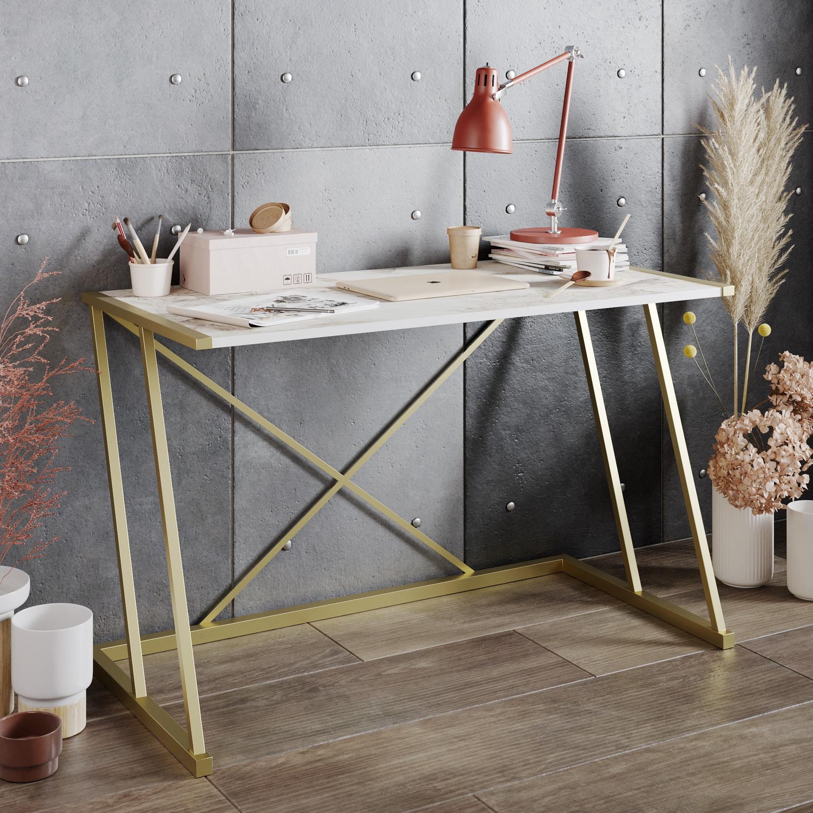 Hanah home Radni sto 120x75x60​cm Belo-Zlatni