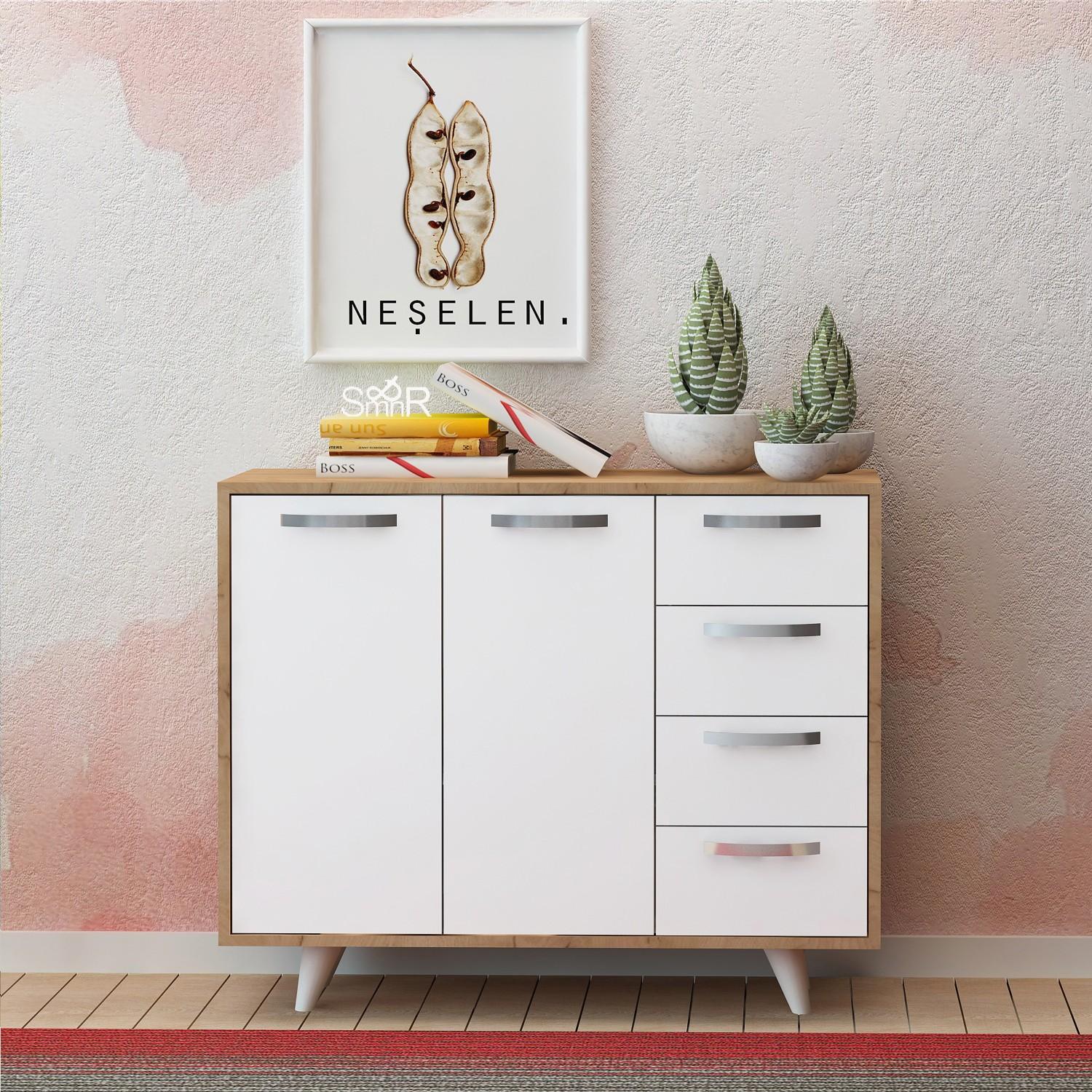 Hanah Home Komoda Waga 100x82x35cm Hrast-Bela