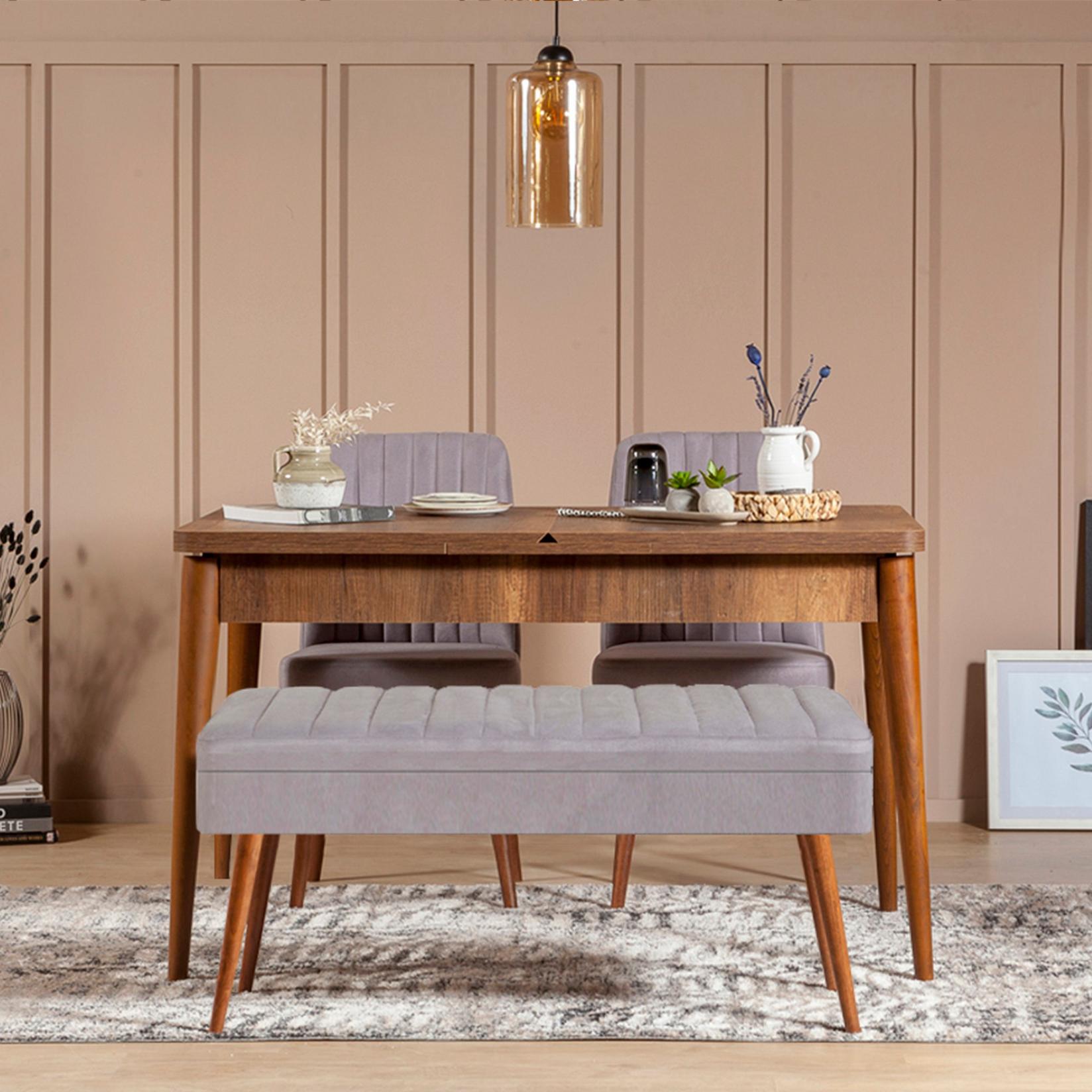 Hanah Home Set trpezarijski sto, 2 trpezarijske stolice i klupa Vina 0701 Orah