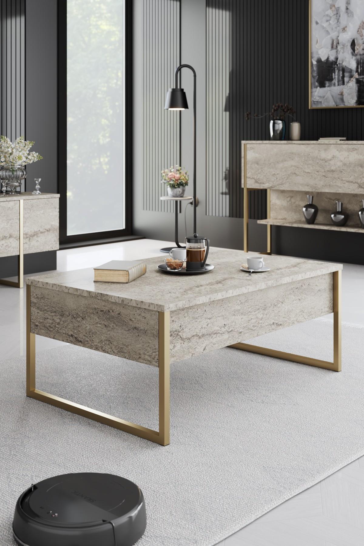 Hanah Home Klub sto Luxe Bež-Zlatni