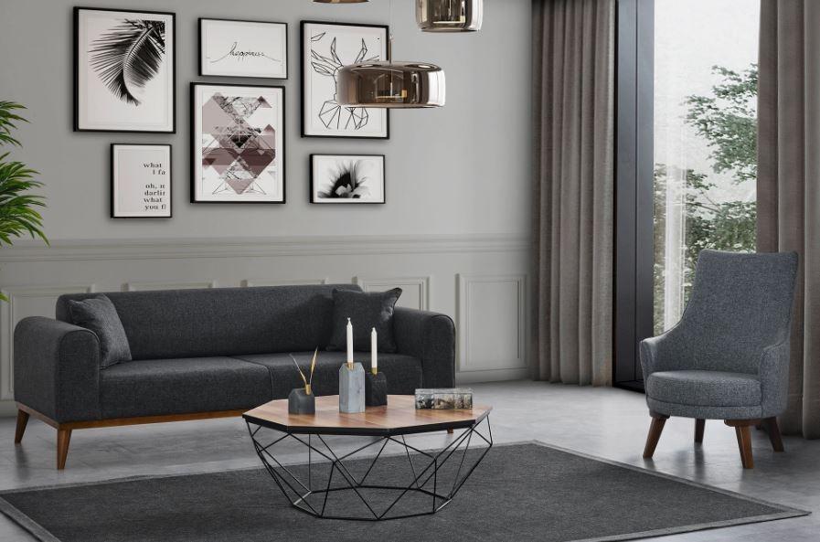 Atelier del Sofa Trosed na razvlačenje Cofi 90x80x222cm Antracit