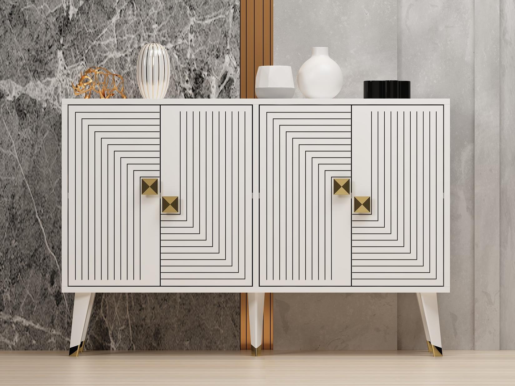 Hanah Home Komoda Ahart 120x80x30cm Belo-Zlatna