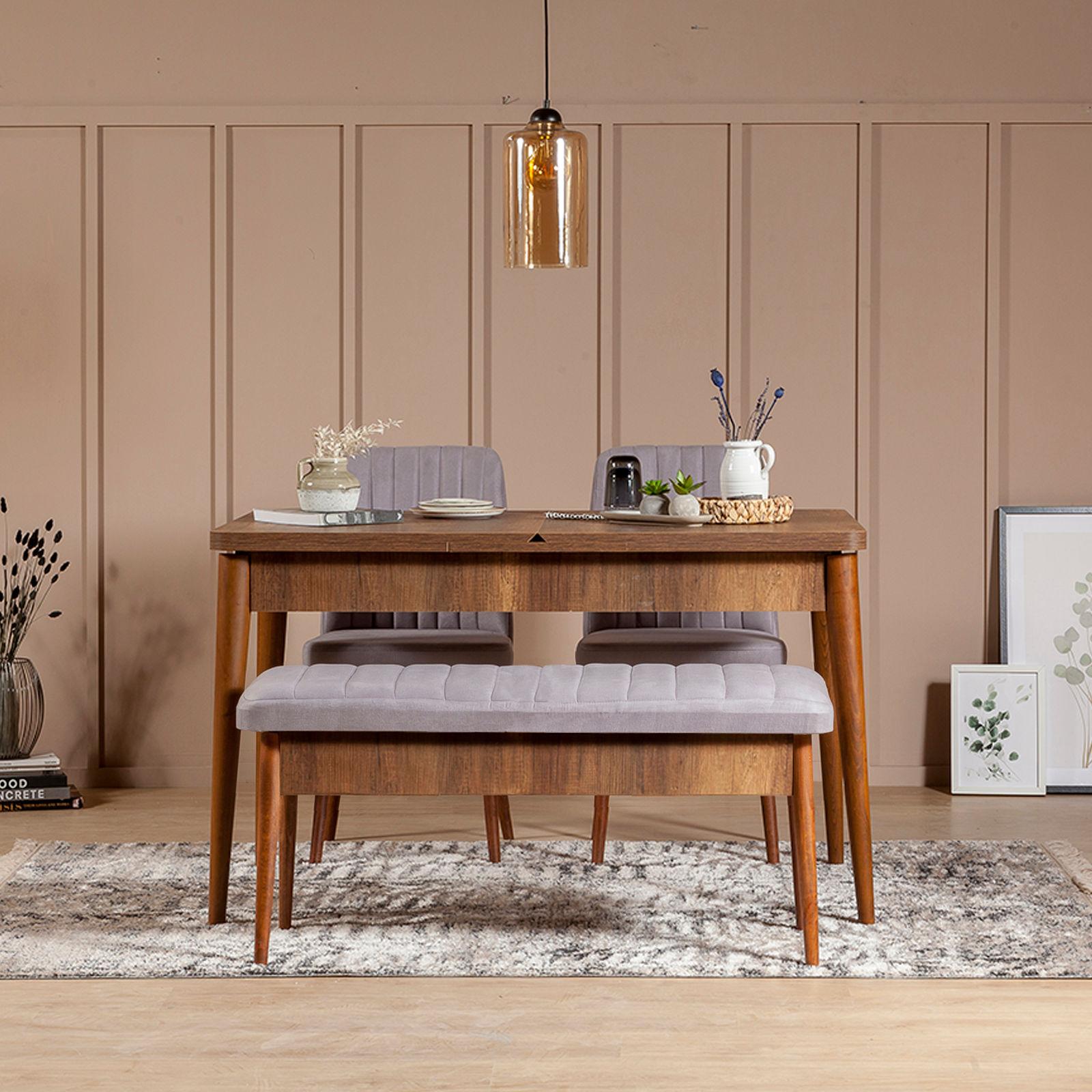 Hanah Home Set trpezarijski sto, 2 trpezarijske stolice i klupa Vina 0701 Orah