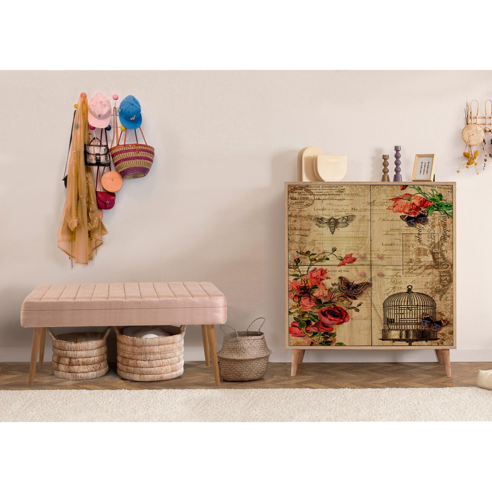 Hanah Home Set za predsoblje cipelarnik i klupa Hrast-Bež