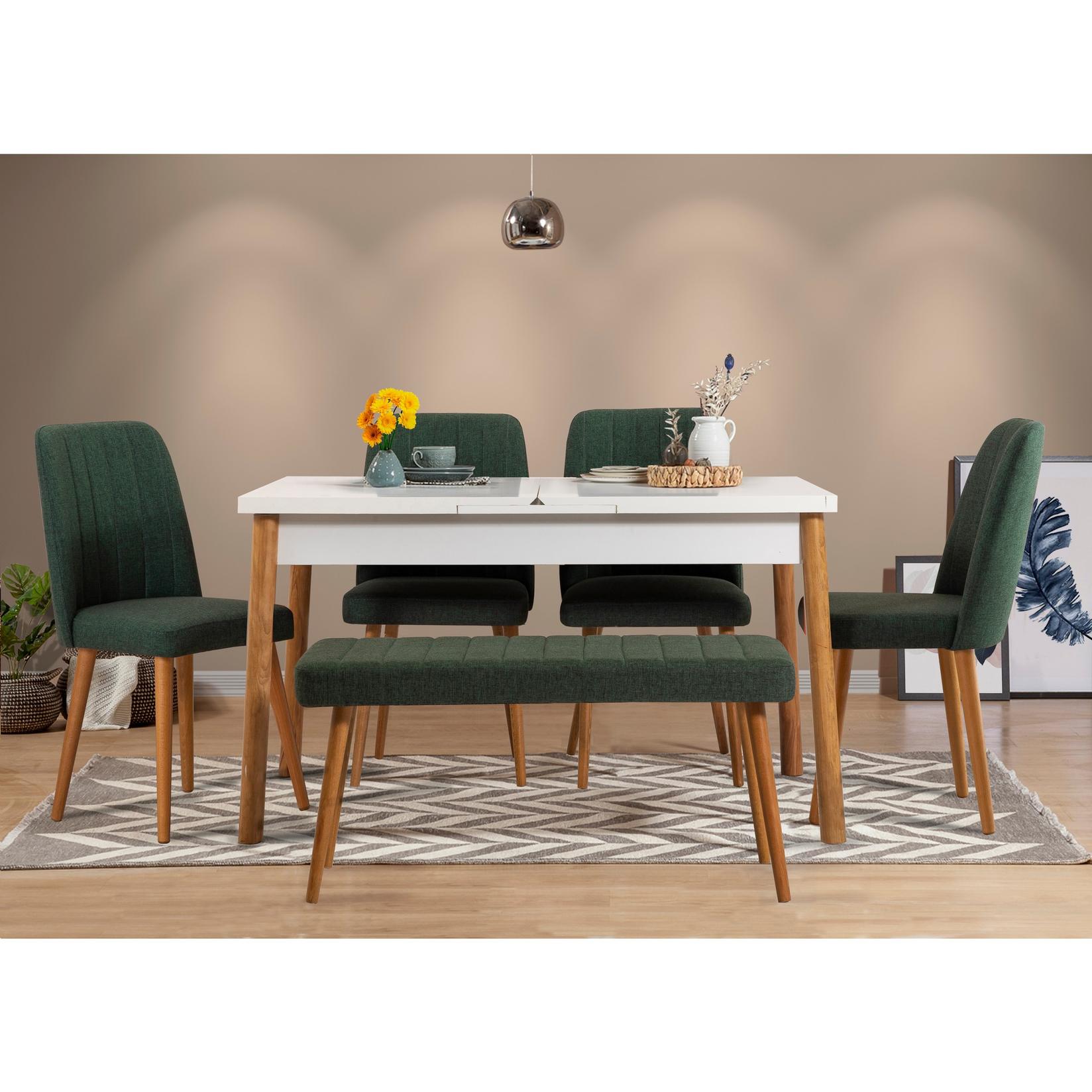 Hanah Home Set trpezarijski sto, 4 trpezarijske stolice i klupa Santiago Atlantic Šareni